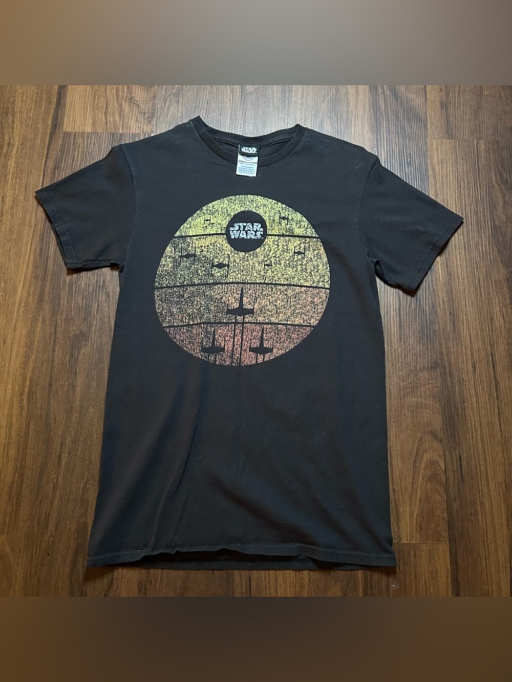 2000s Star Wars Black Tee with Gold-to-orange Death Star Graphic